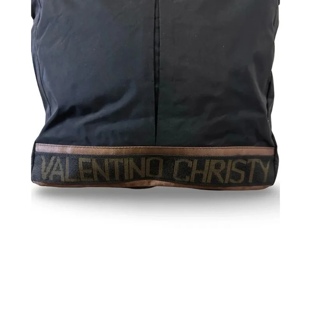 Valentino Christy Black Nylon Tote Bag with Logo Border